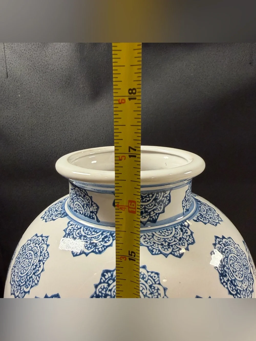 Home Essentials Tall Floor Vase Blue & White Vase With Medallions 16.5” H